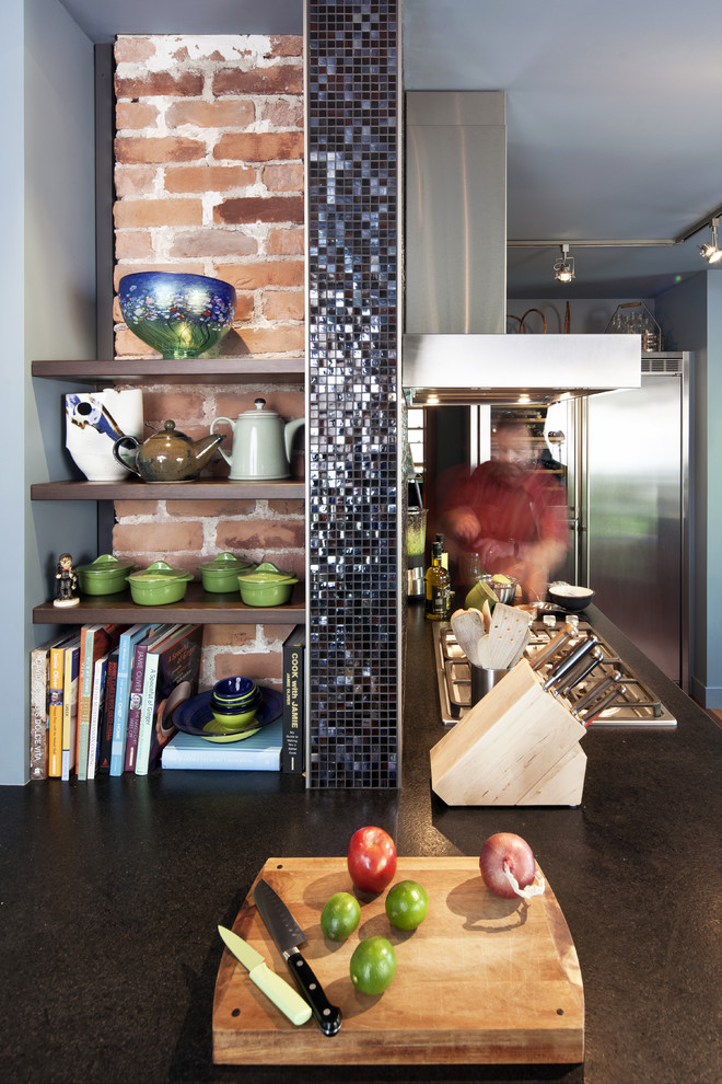 Eclectic kitchen photo in Edmonton with granite countertops