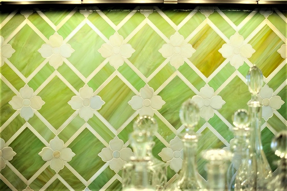Inspiration for a victorian kitchen remodel in Austin with green backsplash