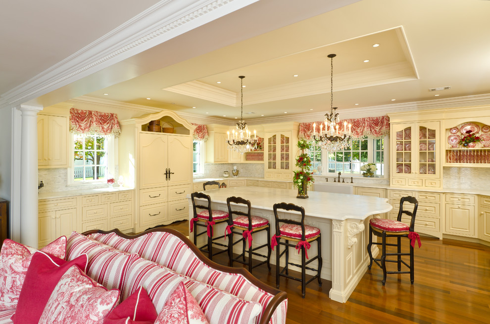 Kitchen - french country kitchen idea in Other with a farmhouse sink