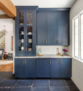 75 Kitchen with Blue Cabinets and Black Appliances Ideas You'll Love -  January, 2024