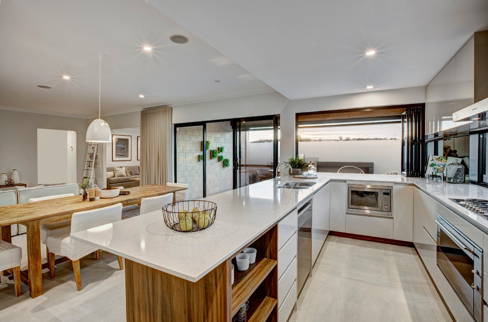 Design ideas for a medium sized contemporary kitchen in Perth with beige cabinets.