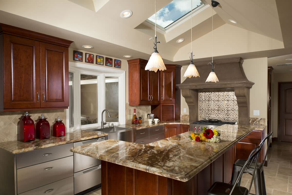 75 Vaulted Ceiling Kitchen with Beige Countertops Ideas You'll Love -  January, 2024