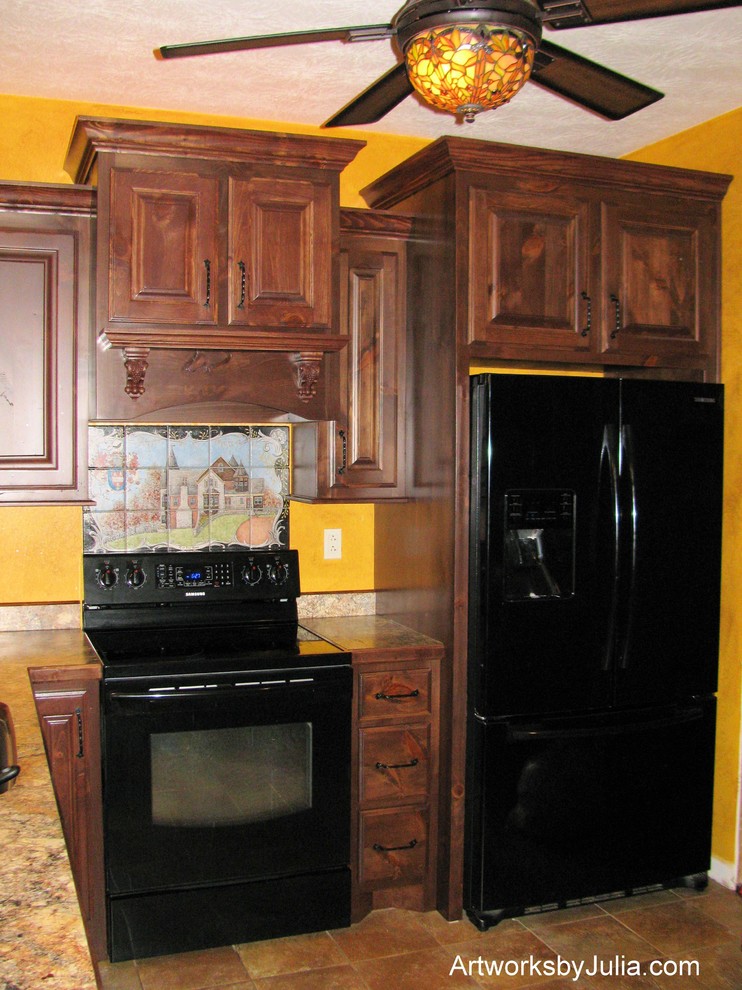 "Hoopes Heraldry and Home Portrait" hand painted kitchen backsplash