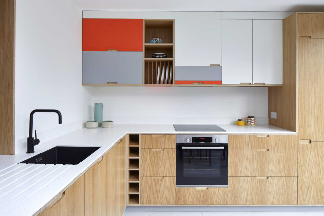 House Extensions Mid Century Modern Oak White Kitchen - Midcentury ...