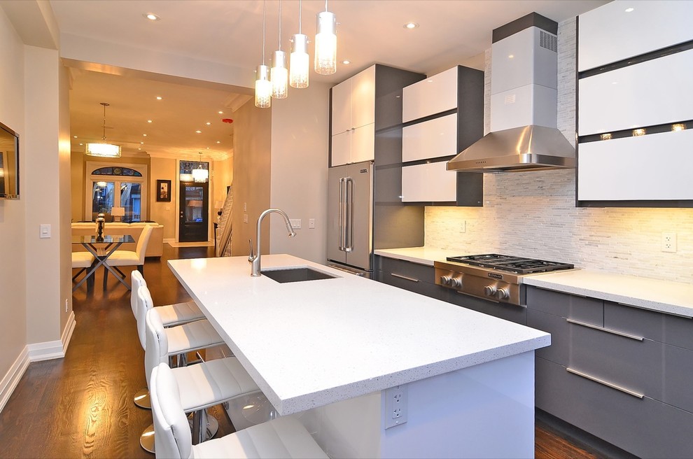 Ikea handleless Abstrakt grey and white kitchen Contemporary