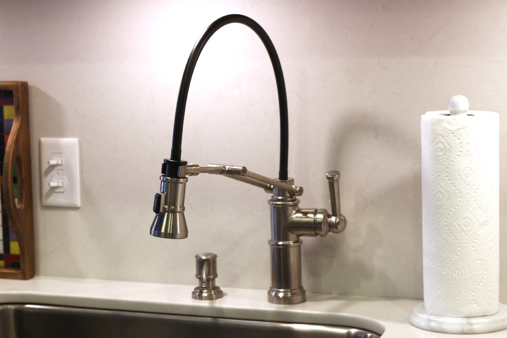 Industrial Faucet with Full Height Quartz Backsplash ...