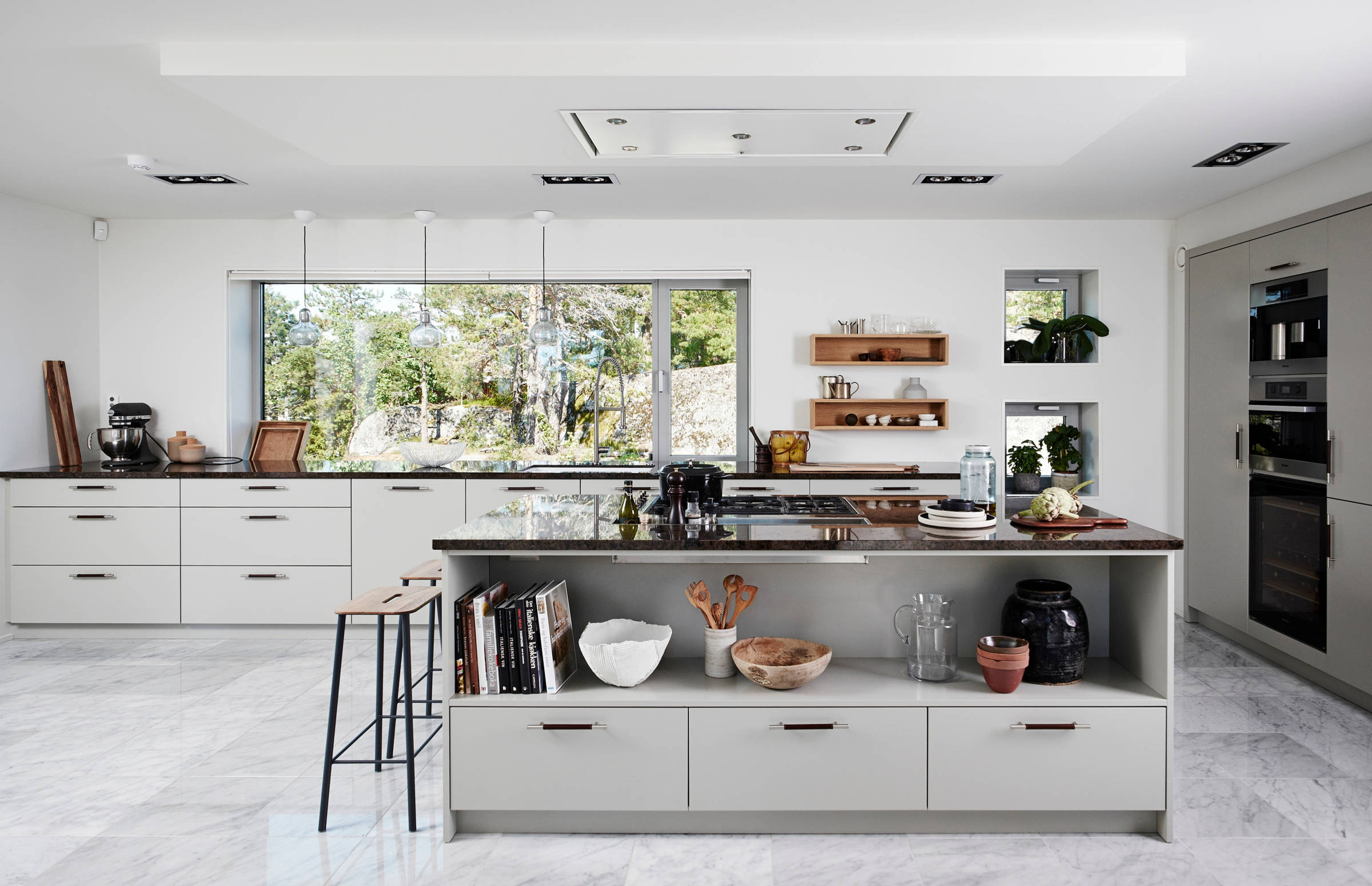 Modern Kitchen with White Granite Counter Top and Cutting Board · Creative  Fabrica