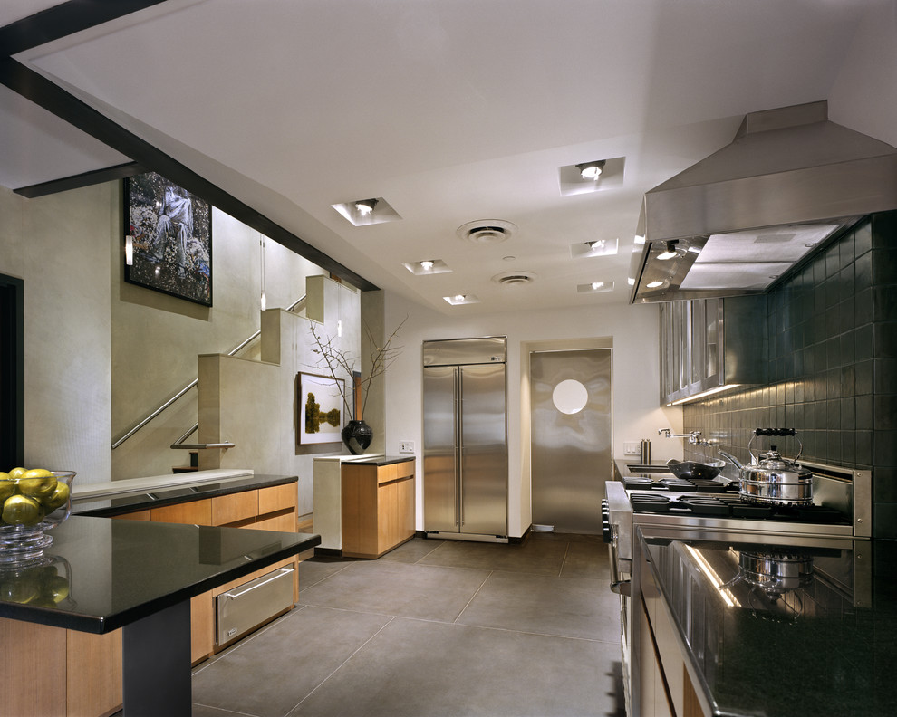 Design ideas for a contemporary kitchen in New York with stainless steel appliances.