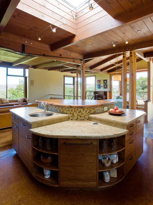 Rustic kitchen with multiple level island