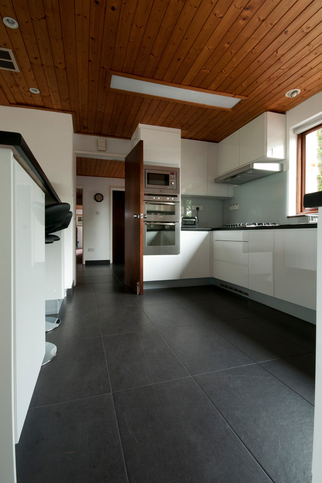 Immagine di una cucina minimalista di medie dimensioni con pavimento in gres porcellanato