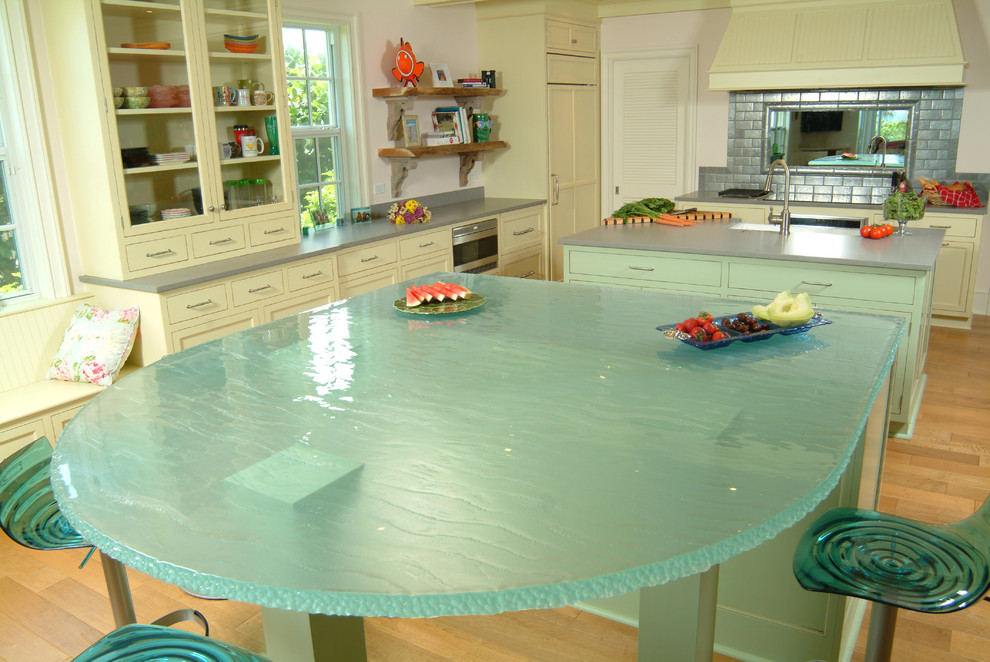 Island Glass Countertop Contemporary Kitchen Montreal by