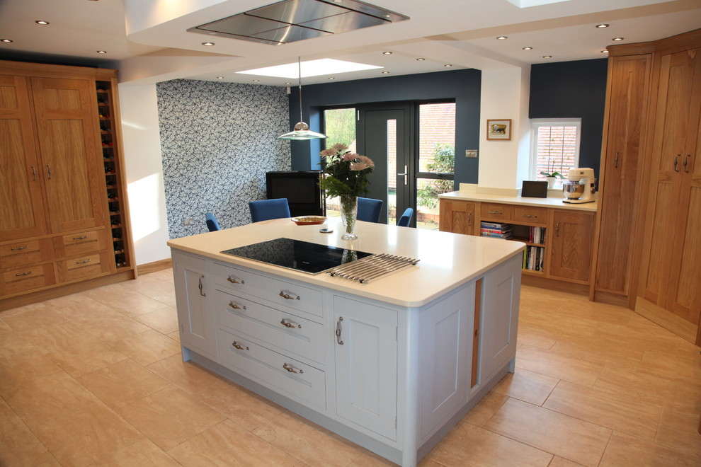 Island with Curved Handcrafted radius pillars Contemporary Kitchen