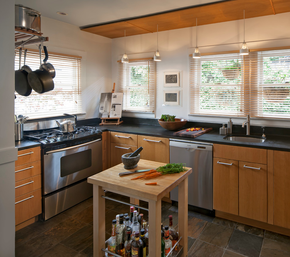 Photo of a contemporary kitchen in San Francisco with stainless steel appliances.