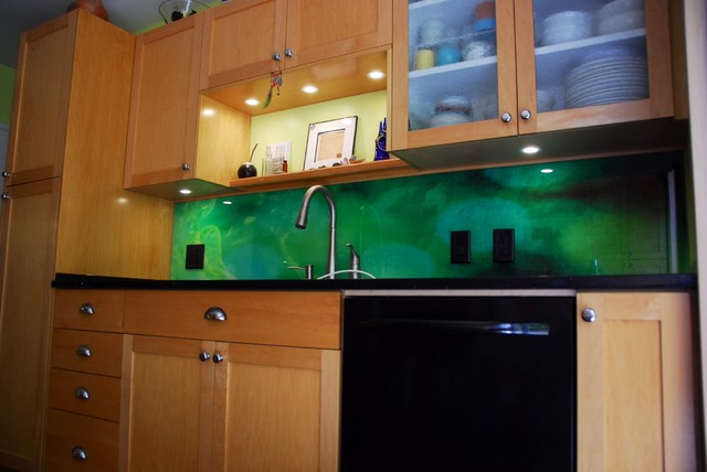 Jade Swirls Glass Kitchen Backsplash, Tempered Glass Countertop Vancouver