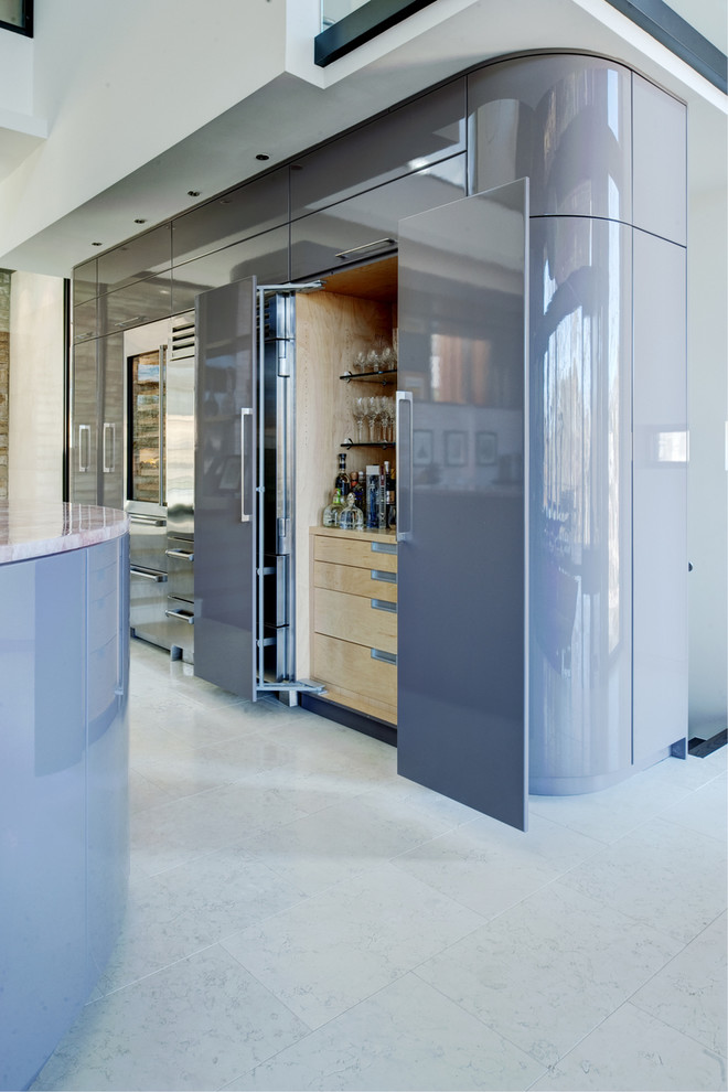 Inspiration for a contemporary kitchen remodel in Atlanta with gray cabinets and stainless steel appliances
