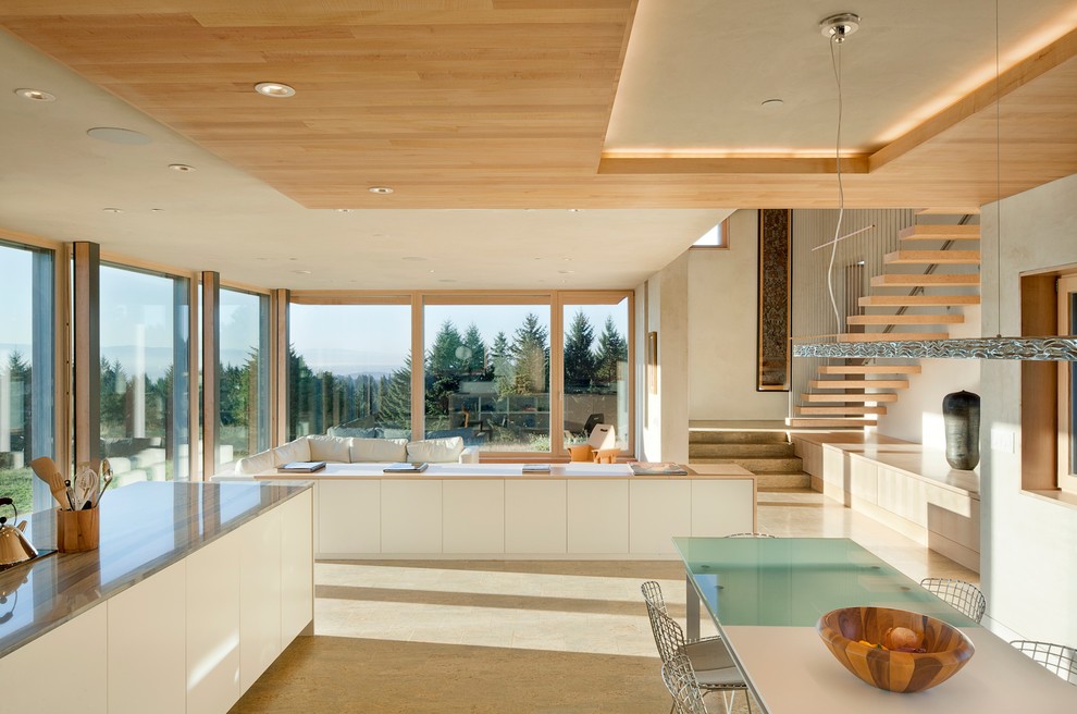 Kitchen - contemporary kitchen idea in Portland with flat-panel cabinets and white cabinets