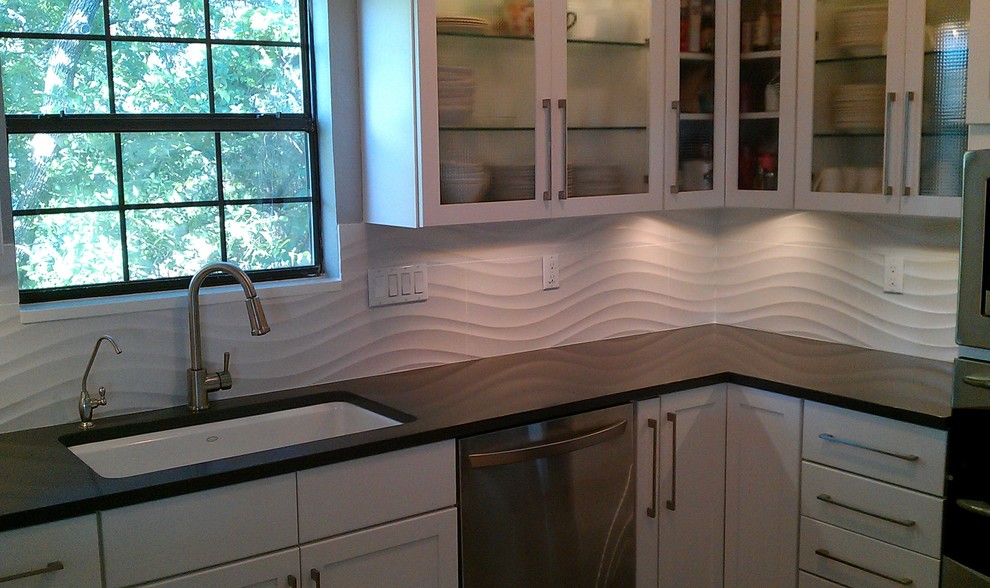 Kitchen Backsplash White Wave Panel Tile Contemporary Kitchen