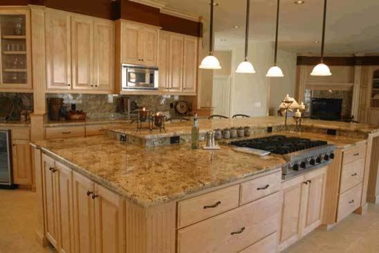 Mid-sized transitional porcelain tile and beige floor eat-in kitchen photo in Atlanta with raised-panel cabinets, granite countertops, beige backsplash, porcelain backsplash, stainless steel appliances, an island and light wood cabinets