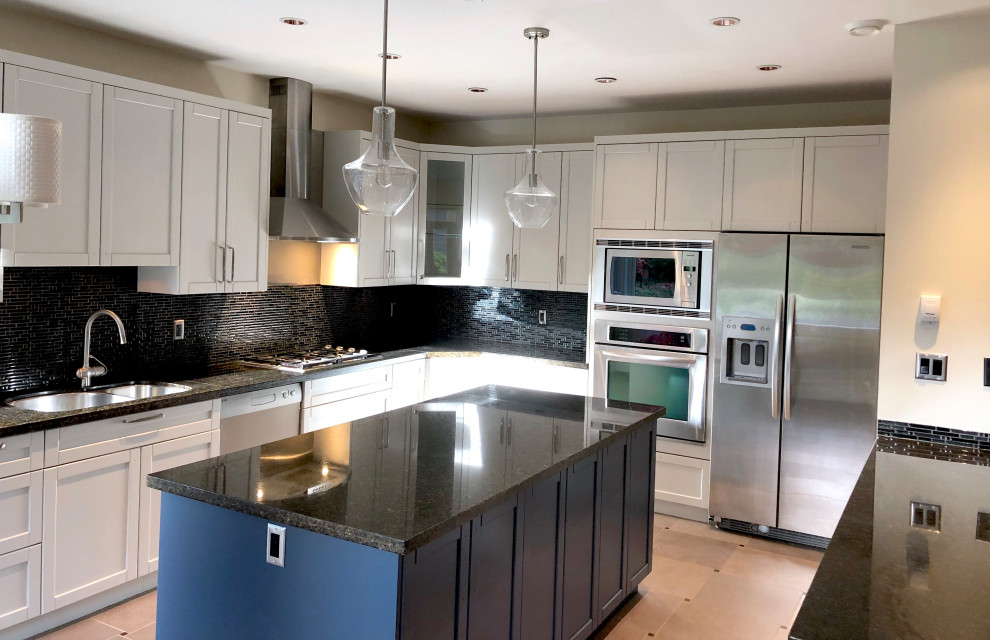 Kitchen Refinishing OffWhite with Navy Blue Island Modern