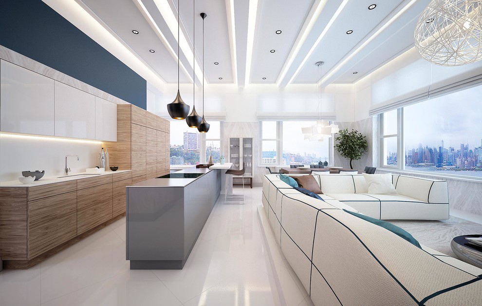 Foto di una cucina abitabile design di medie dimensioni