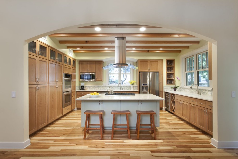 Design ideas for a contemporary kitchen in Austin with stainless steel appliances.