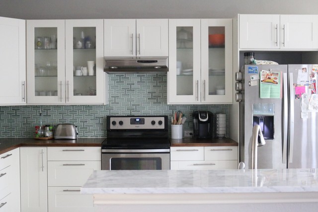 Kitchen Remodel With White Ikea Cabinets Butcher Block And Handmade Clay Tiles Eklektisch Kuche Dallas Houzz