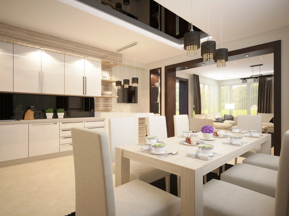 Immagine di una cucina lineare di medie dimensioni con top in granito, pavimento in marmo, nessuna isola, pavimento bianco e top bianco