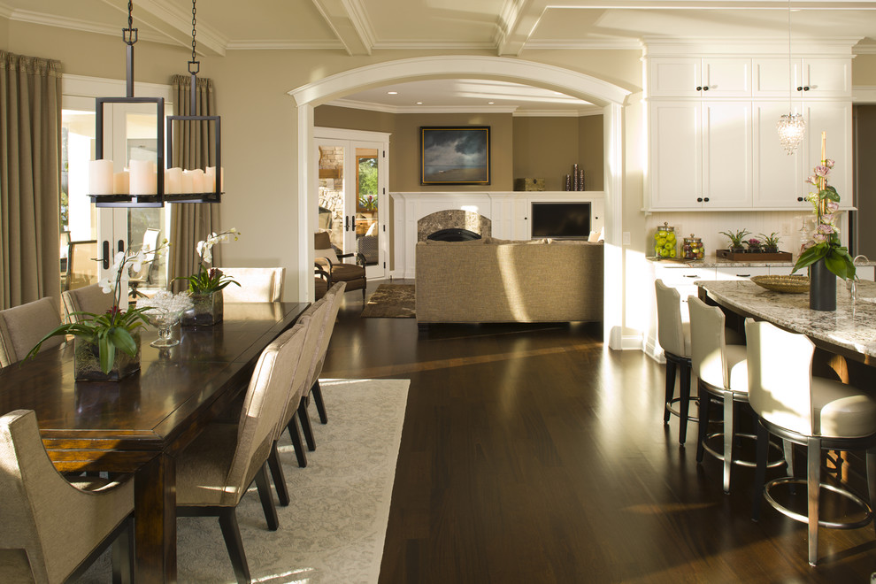 Inspiration for a timeless eat-in kitchen remodel in Minneapolis with white cabinets