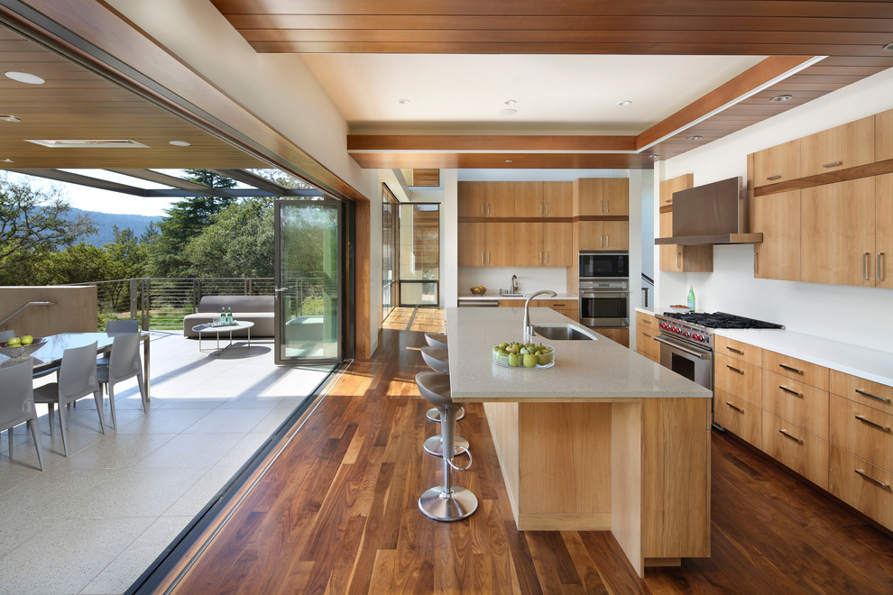 Inspiration for a large contemporary dark wood floor kitchen remodel in San Francisco