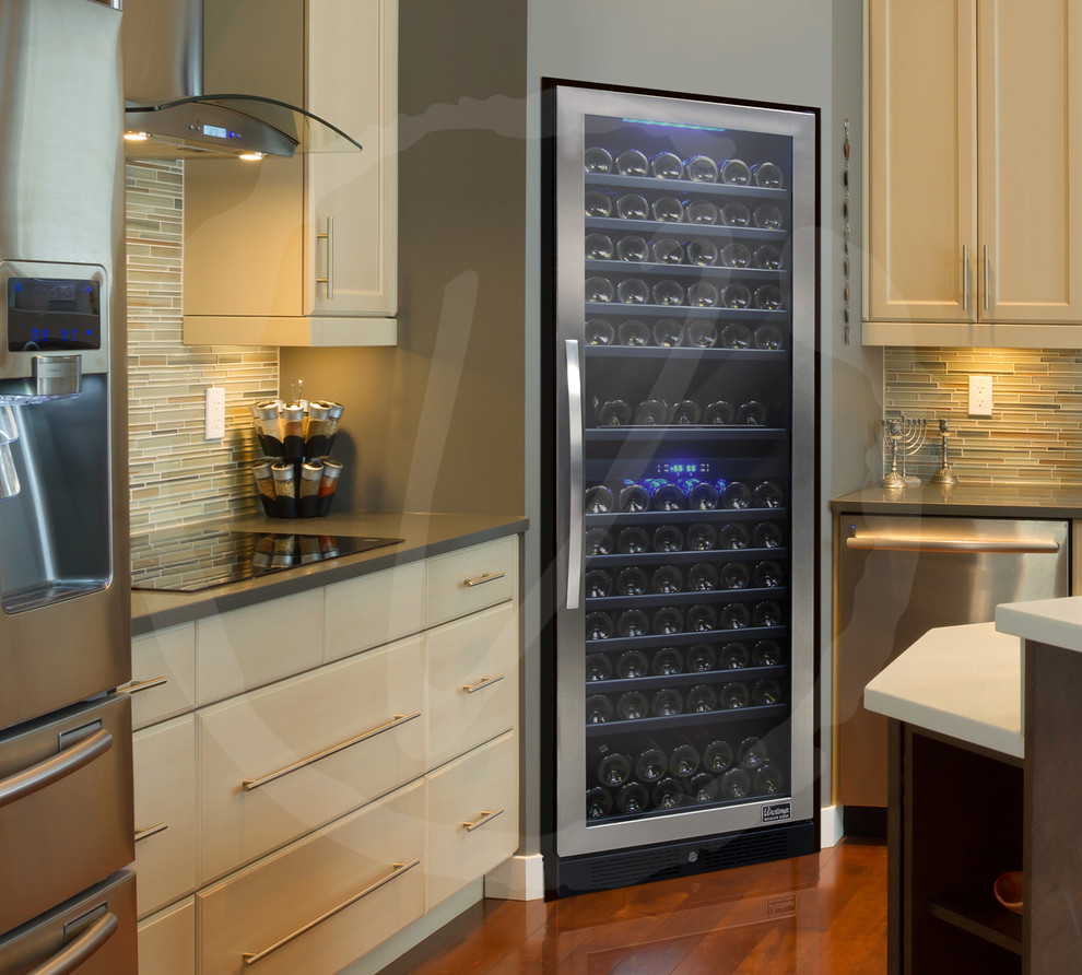 Kitchen with Designer Series Wine Cooler by Vinotemp Contemporary