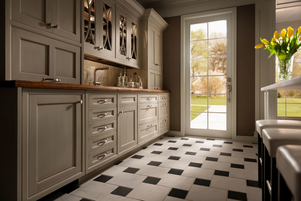 Kitchen with White & Dark Wood Island Traditional Kitchen