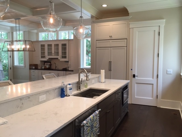 Example of a transitional kitchen design in Atlanta with gray cabinets