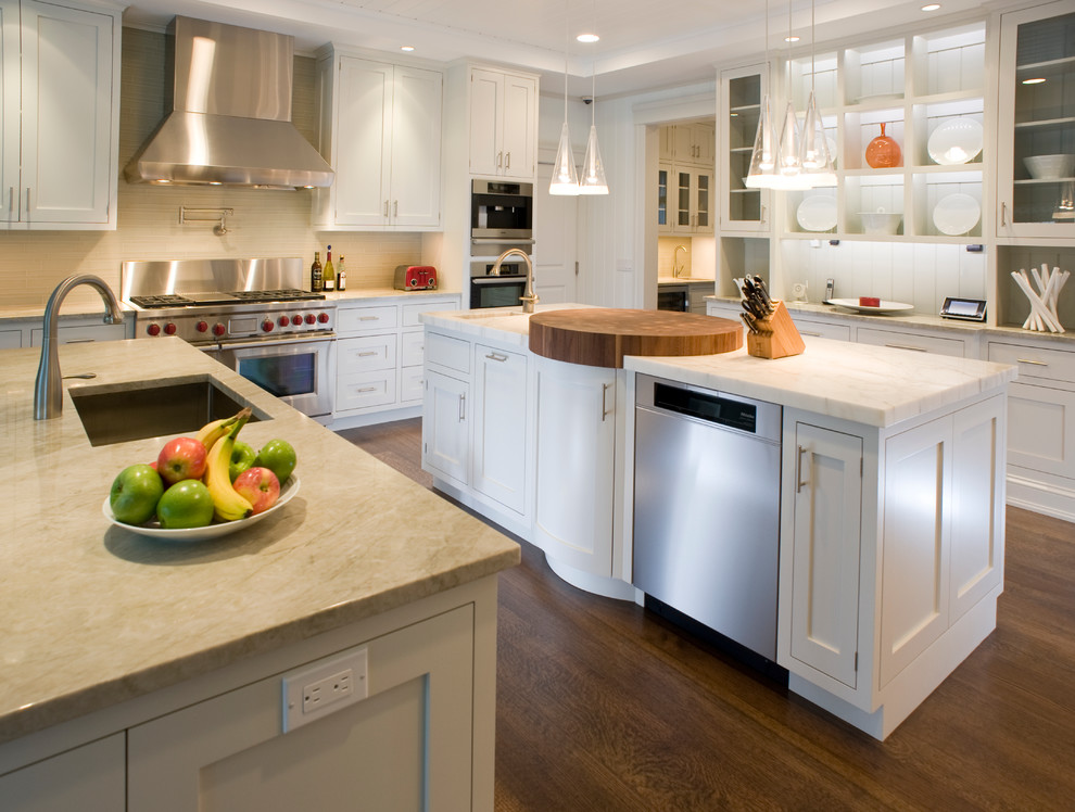 Classic kitchen in New York with stainless steel appliances.