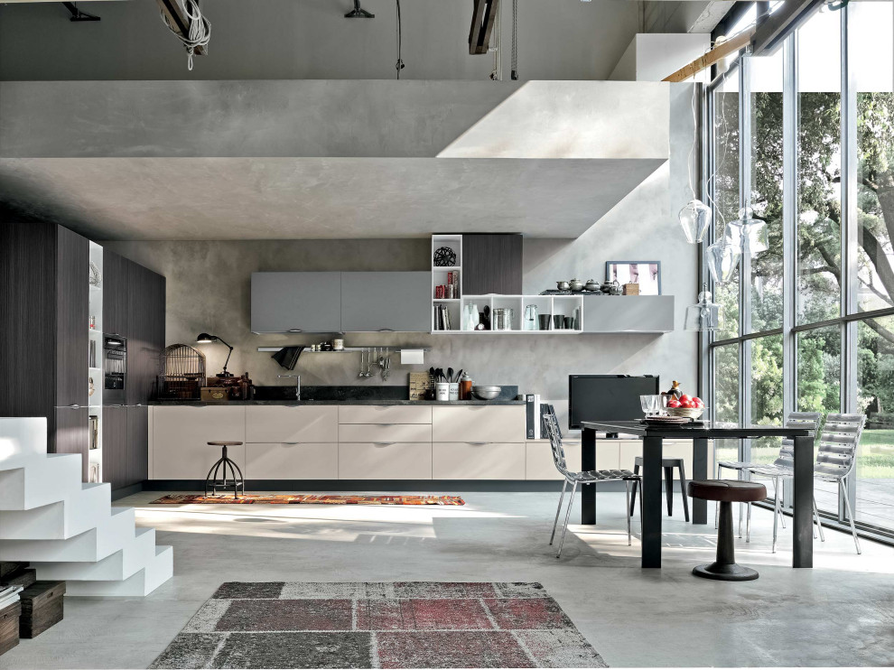 Источник вдохновения для домашнего уюта: кухня среднего размера в стиле неоклассика (современная классика) с обеденным столом и островом