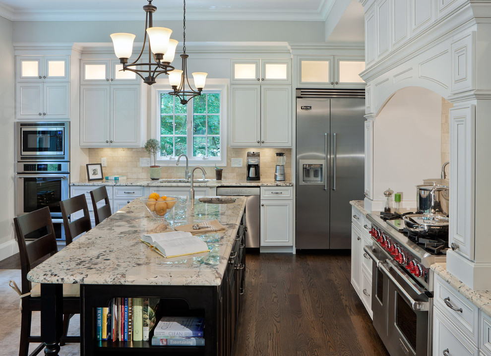 Kitchen - contemporary kitchen idea in Boston with an undermount sink, recessed-panel cabinets, white cabinets and stainless steel appliances
