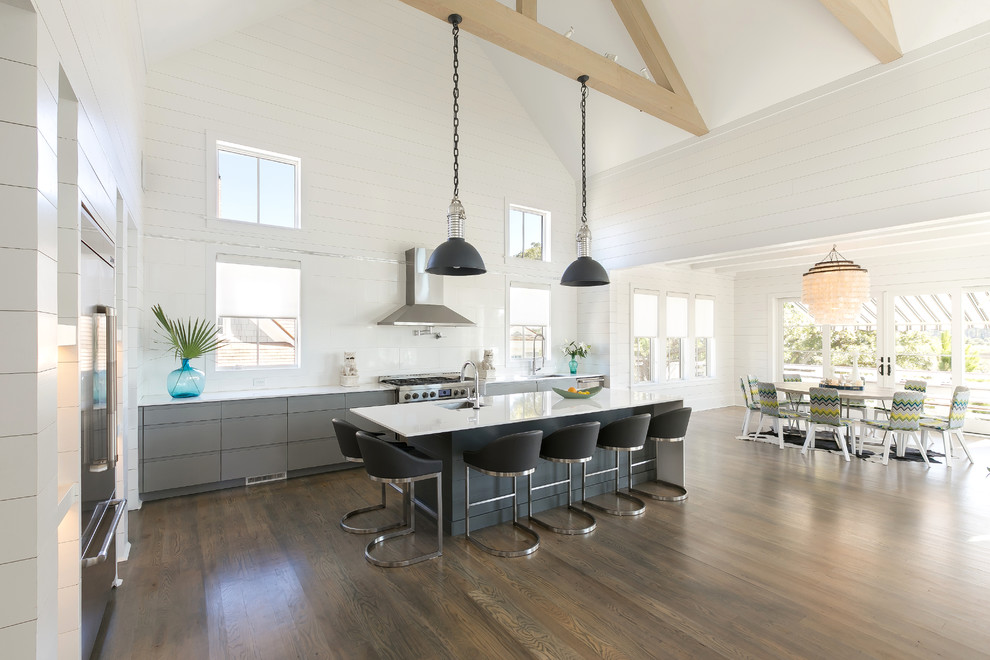 Photo of a coastal kitchen in Charleston with an island.