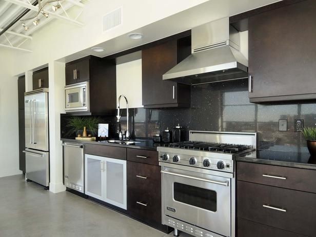 Example of a small urban single-wall eat-in kitchen design in Los Angeles with no island