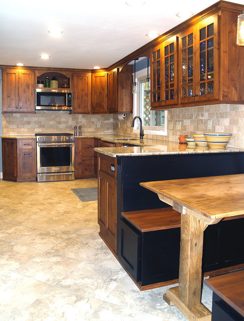 Knotty Alder Shaker Stained Kitchen Cabinets Fusion Cleveland By Ohio Amish Cabinet Houzz Knotty Alder Shaker Stained Kitchen, Amish Country Ohio Kitchen Island