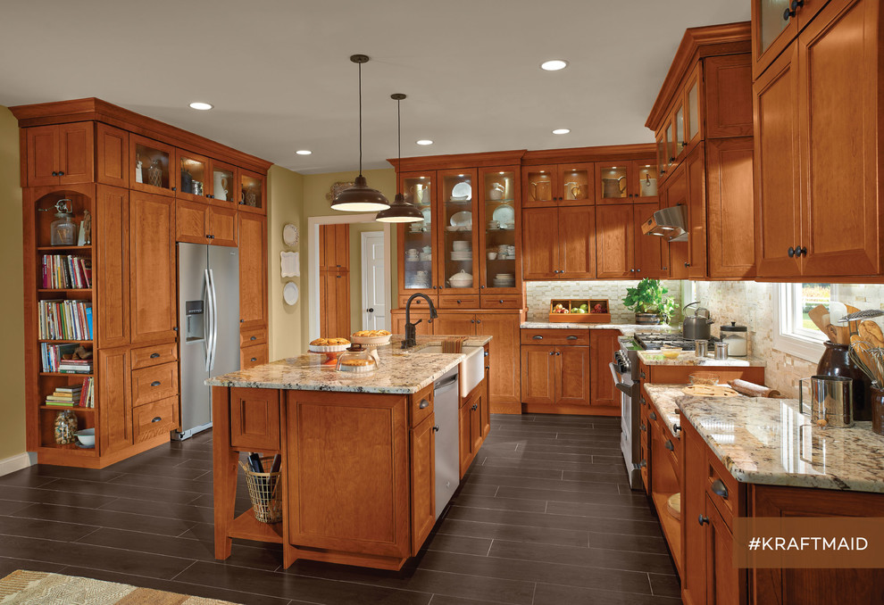 Kraftmaid Cherry Kitchen Cabinets In Praline Transitional Kitchen Detroit By Kraftmaid 