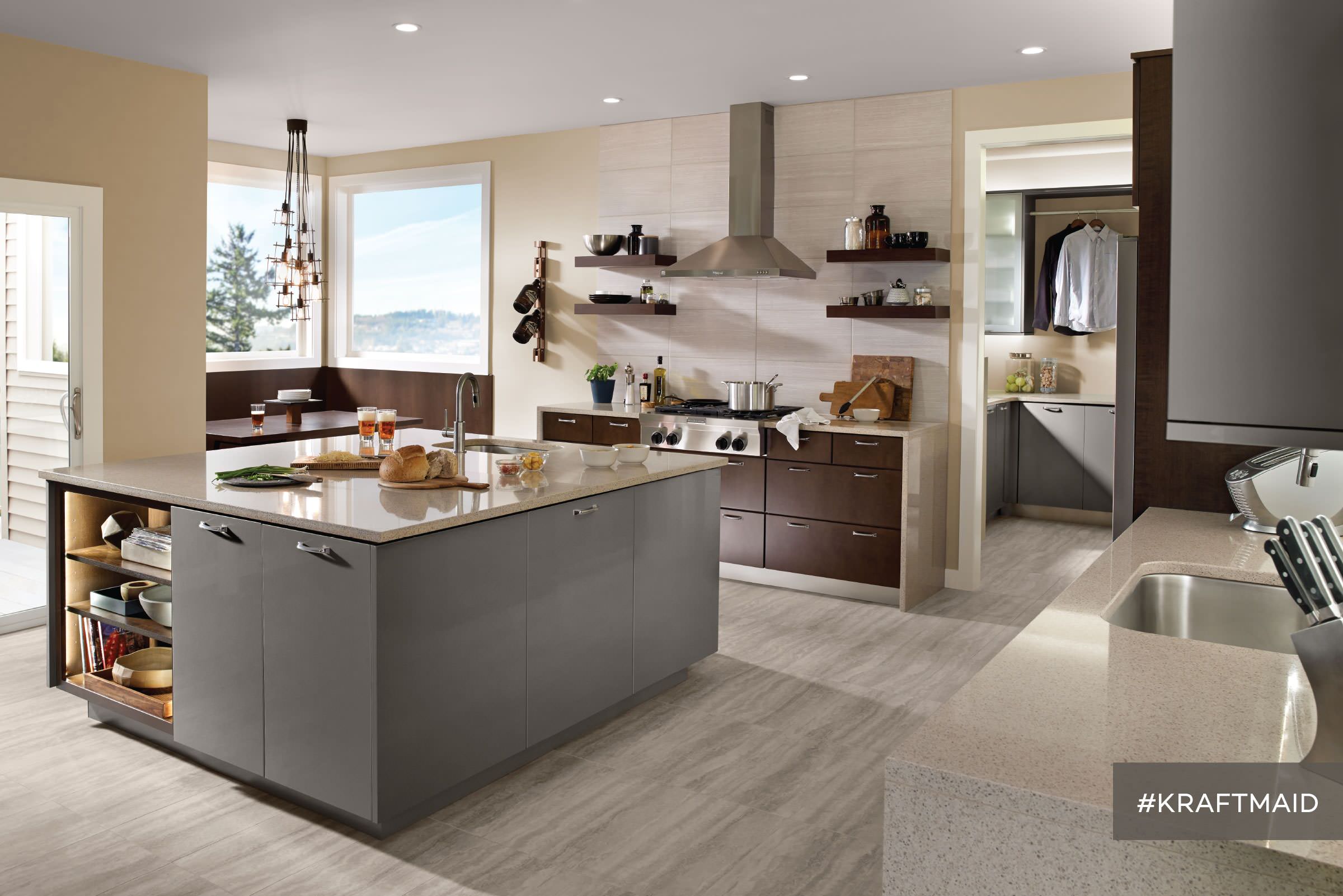 Kraftmaid Modern Gray And Wood Kitchen Cabinetry Contemporary Kitchen Detroit By Kraftmaid Houzz