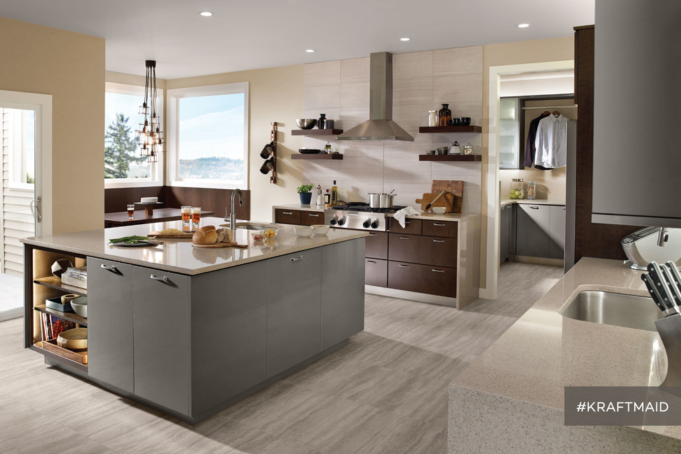KraftMaid Modern Gray and Wood Kitchen Contemporary