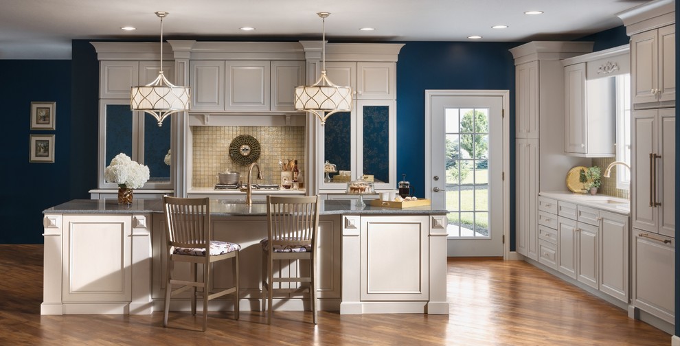 KraftMaid Pebble Grey and Dove White Kitchen Traditional Kitchen