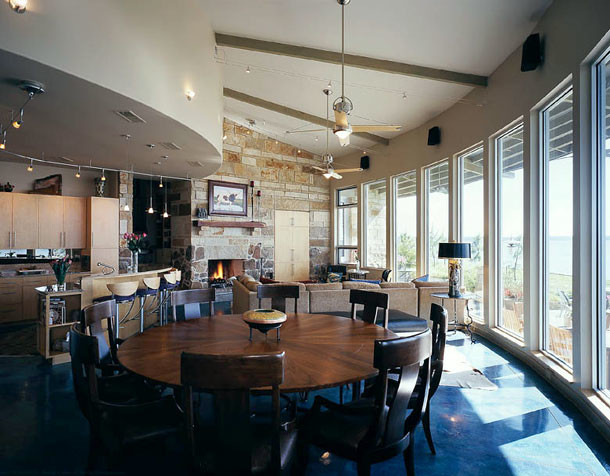 This is an example of a midcentury dining room in Austin.
