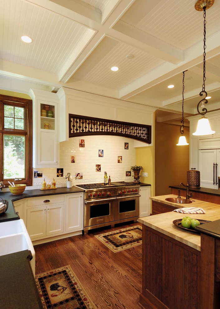 Kitchen - traditional kitchen idea in Minneapolis with a farmhouse sink and stainless steel appliances