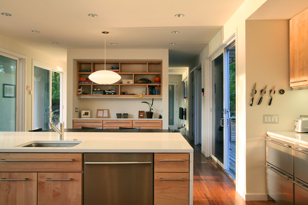 Foto de cocina minimalista con electrodomésticos de acero inoxidable