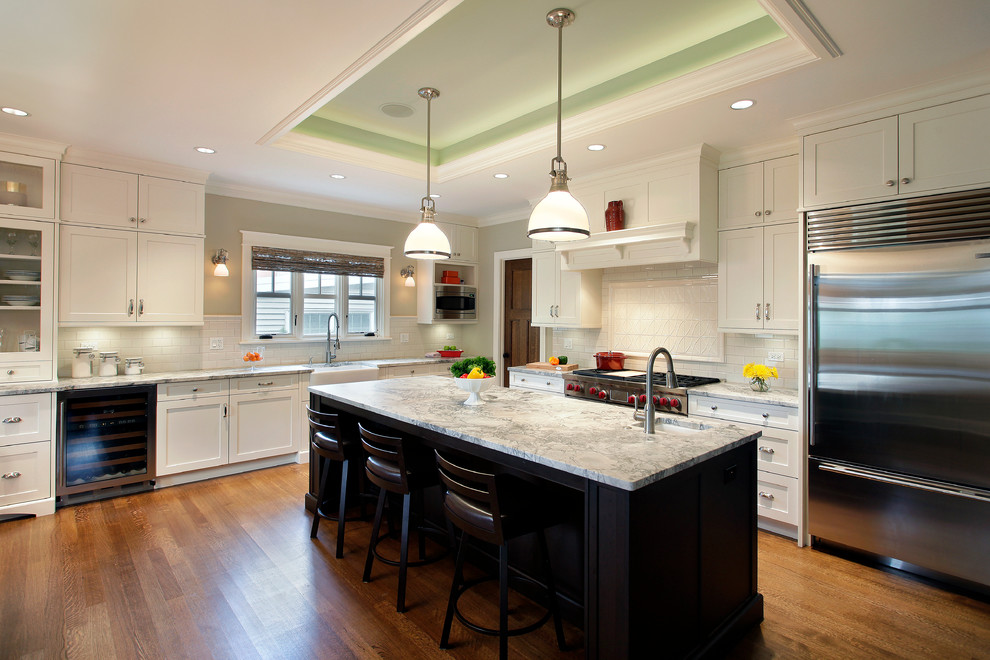 Large Food Prep Island with Sink Craftsman Kitchen Chicago by