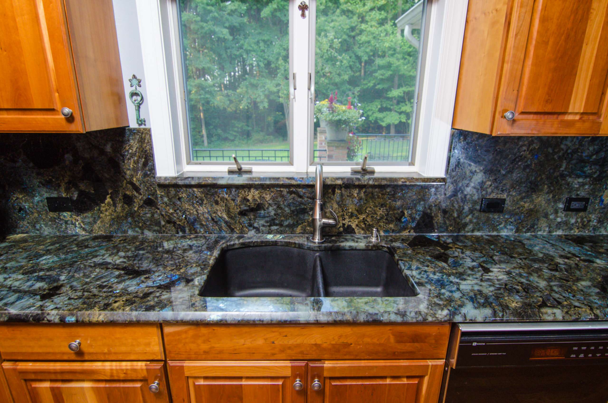 PFM Blue Labradorite Lemurian Granite Kitchen Countertops With Full  Backsplash, Granite Slab & Tile