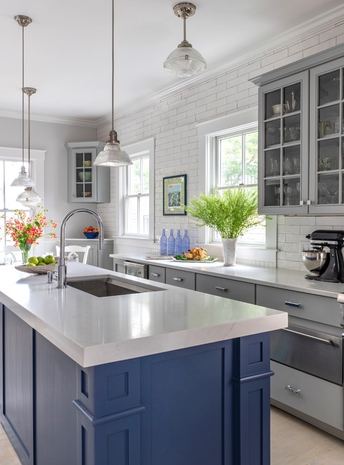 Navy Blue Gray Kitchen Cabinet
