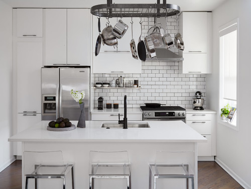 white tiles black grout kitchen