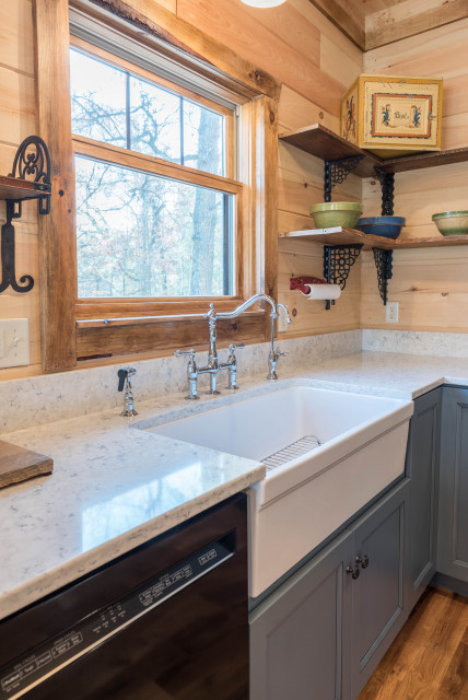 Log Cabin Kitchen With Blue Appliances - Londonderry, NH - Norfolk Kitchen  & Bath